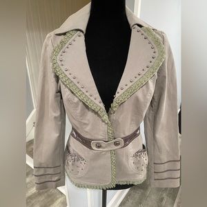 Cache Jacket-Green Miss Embellished Lace Trim Bead